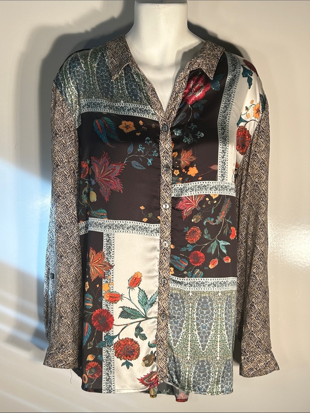 John Mark SZ 3X Velvet Embroidered Patchwork Blouse Comfy Boho Whimsigoth